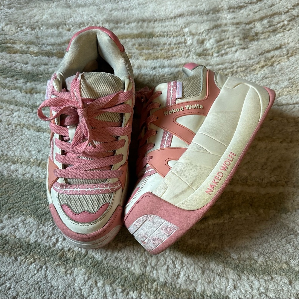 NAKED WOLFE Pink & White Platform Sneakers Slider Baby Skate shoes size 7